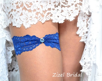 Wedding Garter Blue Bride Single Something Blue Garter, Bridal Rhinestone Lace Blue Garter, Blue Single Toss Garter Blue lace Prom Garter
