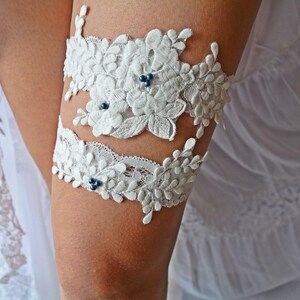 Stretch Lace Wedding Garter Set Ivory, Garters, Wedding Garter Set, Bridal Garters Ivory, Cotton Lace Garter, White Garter, Wedding Garters image 4