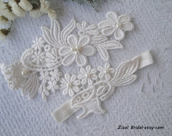 Ivory Wedding Garter Set For Bride Bridal Garter, Rustic Ivory Lace Pearl Garter Wedding Clothing Ivory Garter, Garter Set Rustic For Brides