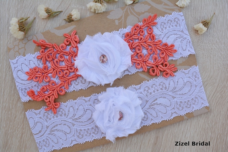 White Wedding Gift Handmade Garter Coral Lace Bridal Garter Set Belt White /& Coral Wedding Garter Set Bridal Garter Set Coral For Wedding