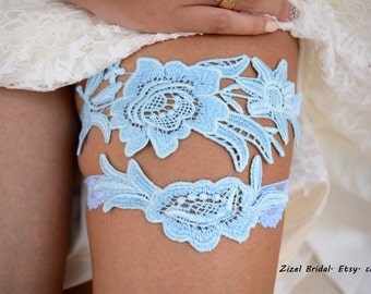 Garter Set Wedding Garter Light Blue Bride Gift , Bridal Garter Set Something Blue For Wedding, Gift Handmade Garter Beby Blue Lace Gift Set