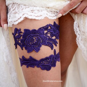 Dark Purple Garter Set Belt Wedding Garter Lace, Purple Lace Bridal Garter Set, Brides Wedding Garter Set Purple, Handmade Garter Set Purple image 3