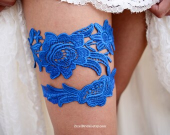 Royal Blue Bride Gift Wedding Garter Set Blue, Garter Set Something Blue Wedding Garter Blue, Personalized Color Lace Garters For Weddings