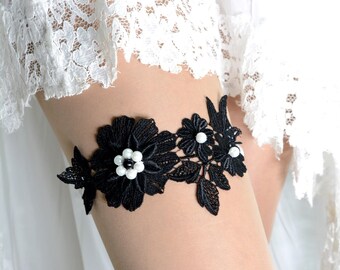 Black Lace Wedding Garter Set Belt For Bride, Wedding Garters, Bridal Garter Black, Garter Set Lace, Wedding Toss Garters, Black Lace Garter