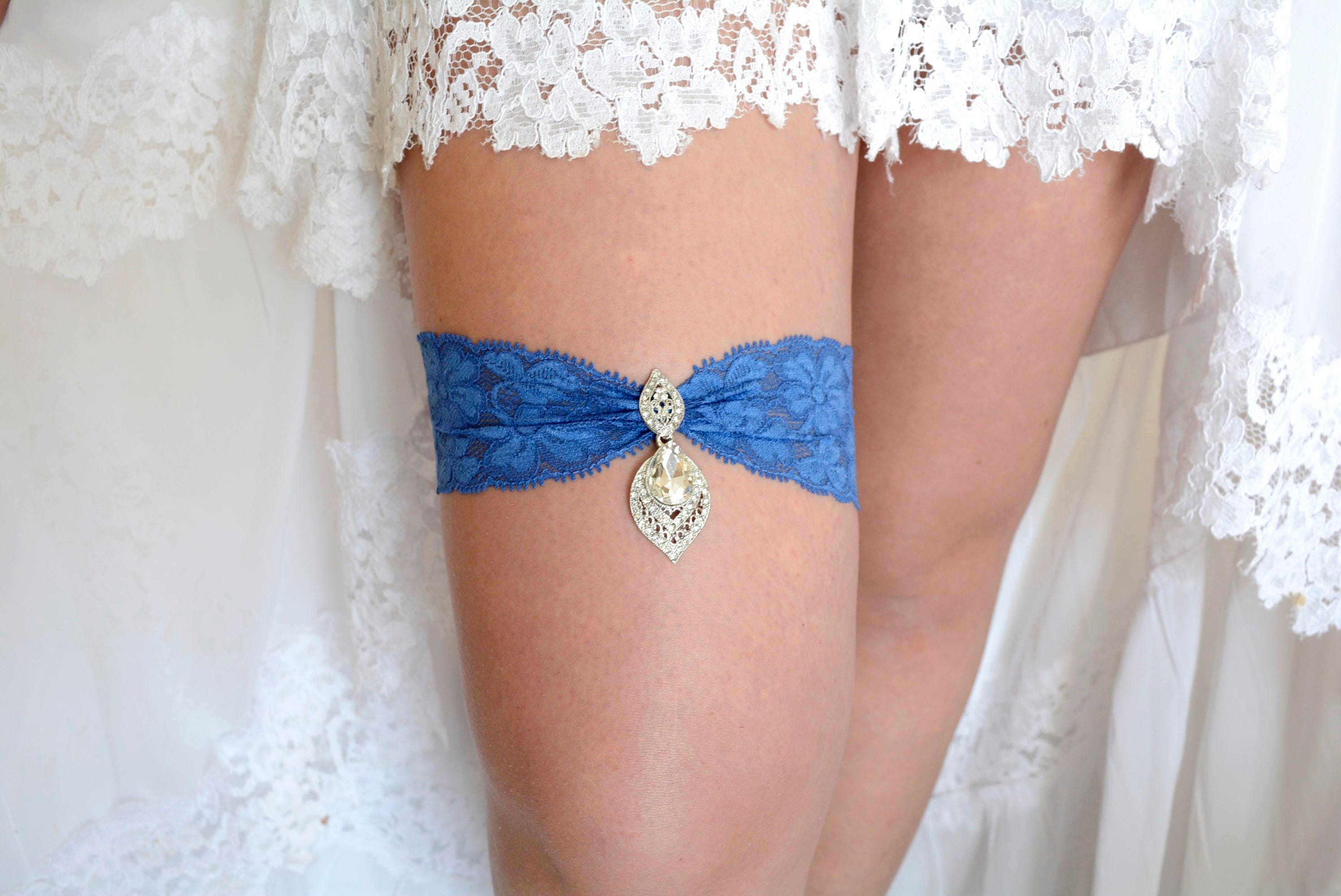 Wedding Garter Set Belt Lace, Navy Blue Garter Lace Garter Navy