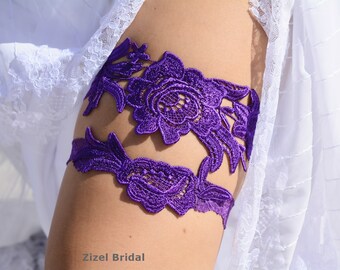 Purple Garter Set Wedding Garter Lace Wedding Garter, Purple Garter Set, Lace Garter Set, Bridal Garter, Wedding Garter Set Handmade Garter