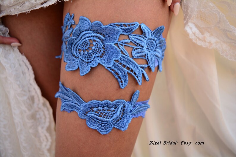 Navy Blue Wedding Garter Set Lace, Wedding Garters Sets Something Blue Garter, Blue Bridal Garter set Navy Blue, Navy Blue Lingerie Wedding image 3