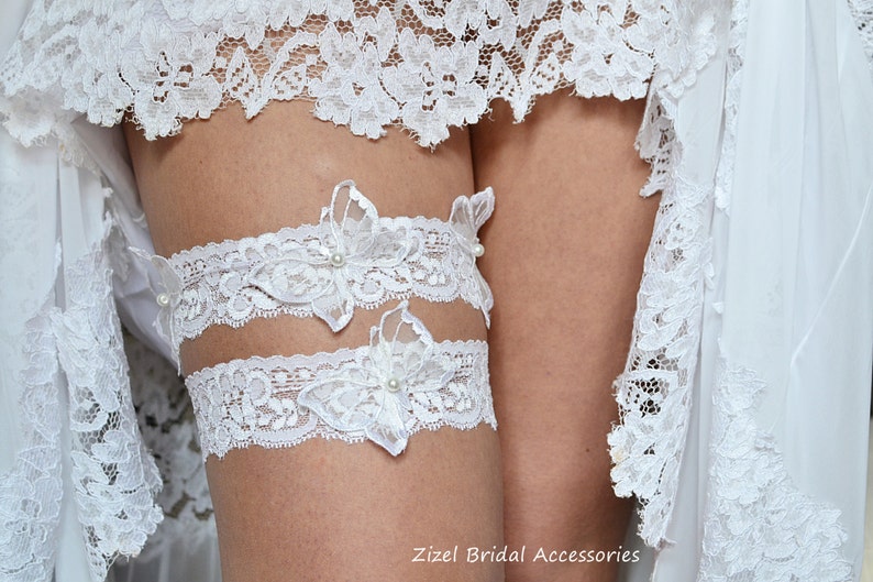 Wedding Clothing Lingerie Garter Set Lace For Brides, White Blue Lace Butterflies Garte, Bridal Garter Sets, Something Blue Wedding Garter image 3