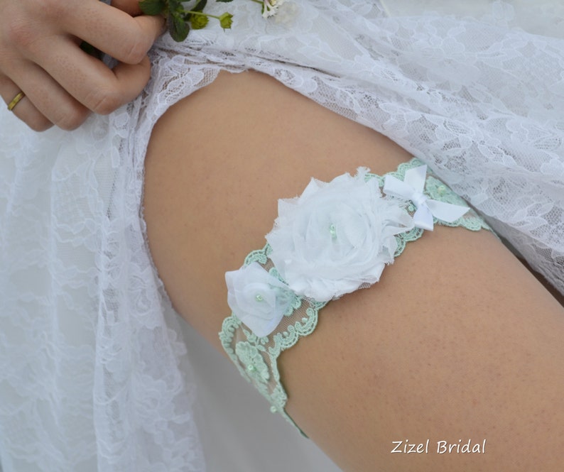 Wedding Garter Mint Garter Wedding Garter Lace Garter Lace Garter Set Mint Lace Garter Mint Garter Bridal Garter White Garter Set