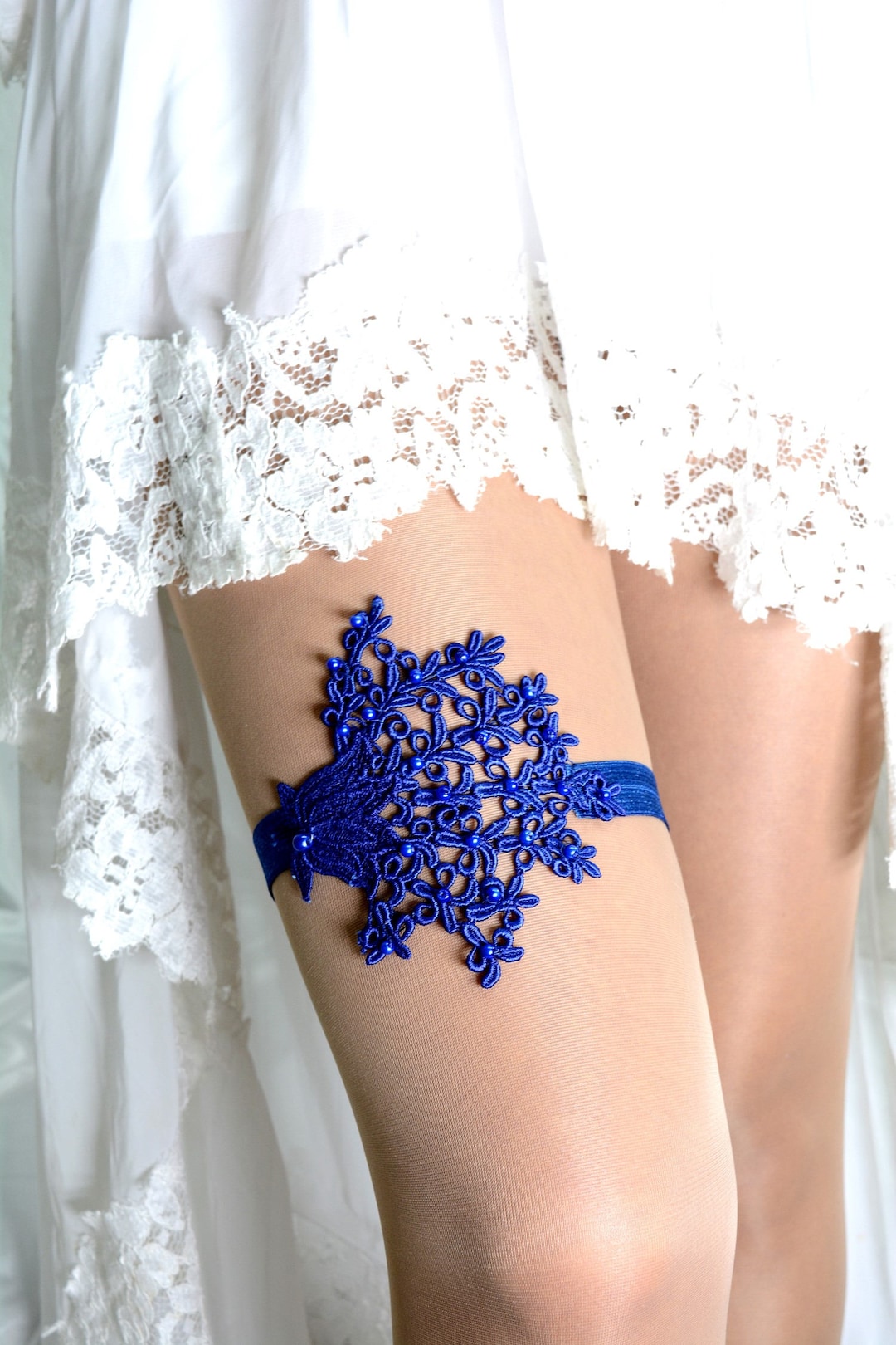 Royal Blue Lace Wedding Garter Set, Bridal Garter, Wedding Garter Set