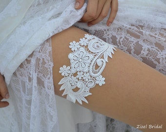 Ivory Wedding Garter set Bridal Clothing For Brides, Rustic Floral Venice Lace Garter Set For Wedding, Prom Unique Garter Ivory Lace Gifts