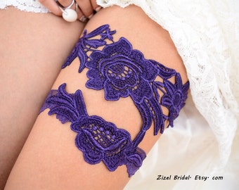 Dark Purple Garter Set Belt Wedding Garter Lace, Purple Lace Bridal Garter Set, Brides Wedding Garter Set Purple, Handmade Garter Set Purple