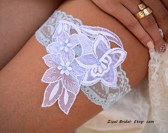 Pale Blue Lace Wedding Garter Set White, Light Blue Lace Wedding Garter, Bridal Garter Set Something Blue, White Handmade Wedding Gift Gift