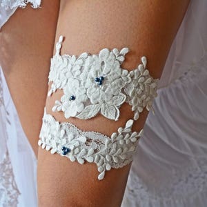 Stretch Lace Wedding Garter Set Ivory, Garters, Wedding Garter Set, Bridal Garters Ivory, Cotton Lace Garter, White Garter, Wedding Garters image 7