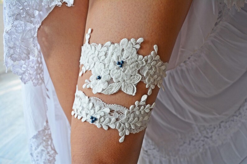 Stretch Lace Wedding Garter Set Ivory, Garters, Wedding Garter Set, Bridal Garters Ivory, Cotton Lace Garter, White Garter, Wedding Garters image 7