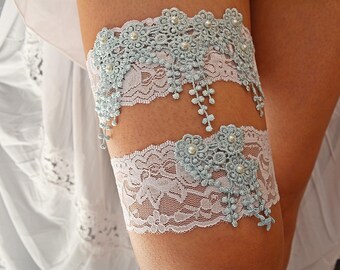 Light Blue White Lace Wedding Garter Bridal Garter Set Blue, Lace Wedding Garter, Bridal Garter for Wedding, Wedding Gift For Brides Blue