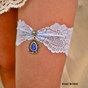 Light Blue Silver Jewelry No Slipe Wedding Garter Set Royal Blue, Bridal Accessories Light Blue Lace Garter Set, Blue Bridal Crystal Garter image 2