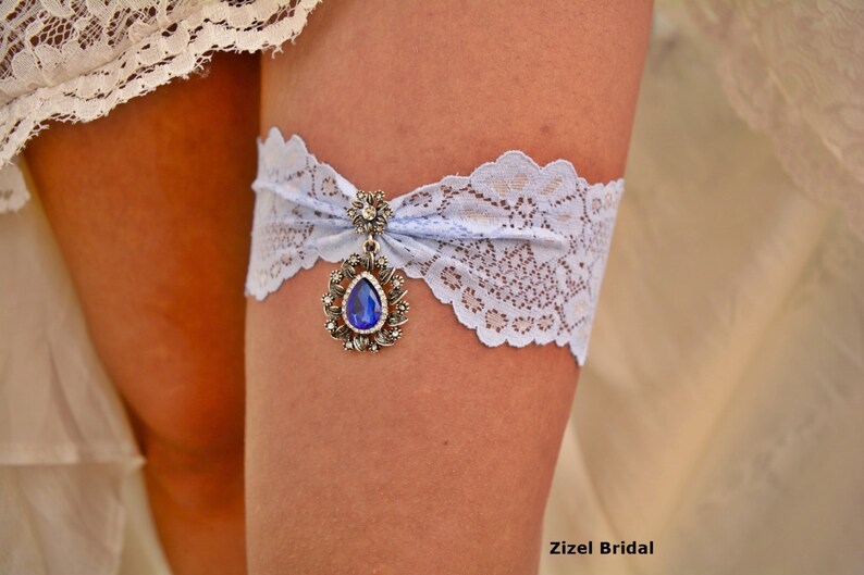 Light Blue Silver Jewelry No Slipe Wedding Garter Set Royal Blue, Bridal Accessories Light Blue Lace Garter Set, Blue Bridal Crystal Garter image 2