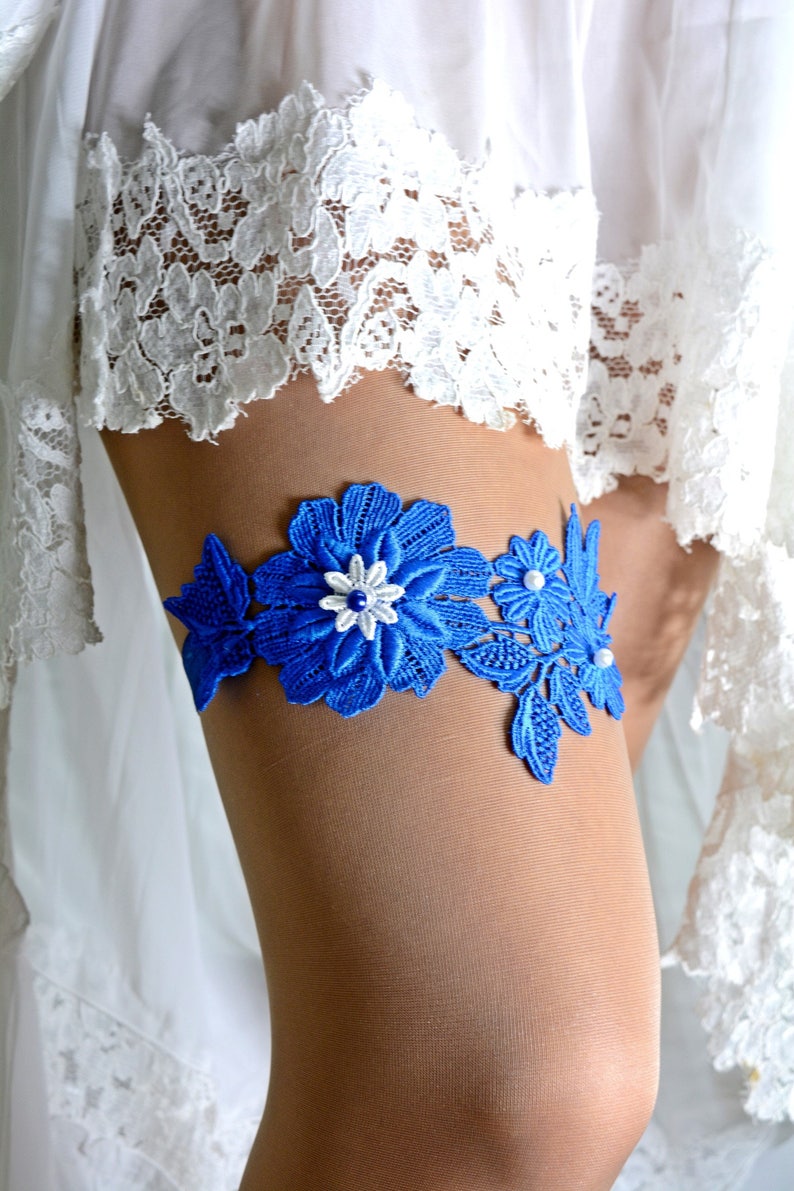 Wedding Garters Wedding Toss Garter Royal Blue Flower Lace Wedding Garter Set For Bride Garter Set Lingerie Garter Bridal Garter Blue