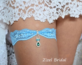 Blue Bridal Garter Blue Wedding, Blue Garter Set, Blue Lace Garter, Bridal Garter Wedding Garters, Rhinestone Jewelry Handmade Garter Bridal