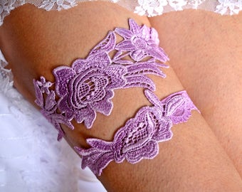 Lavender Purple Lace Wedding Garter, Wedding Garter Set Levander, Purple Garter Set For Brides, Lace Garter Set Lilac Garter For Wedding Set