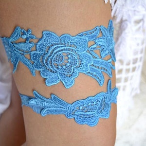 Bridal Garter Set Dark Blue Lace Garter, Wedding Blue Lace Garter, Bride Garter Set Something Blue, Wedding Garter Blue Handmade Garters set image 8