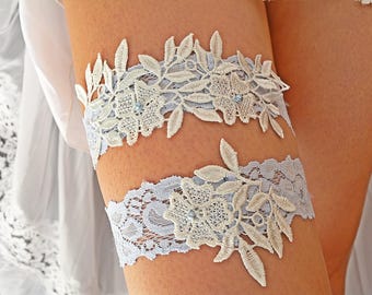 White Blue Garter Bridal Garter Blue Wedding Garters, Wedding Garter Set, Garter Belt Blue, White Wedding, Burlesque Set, Baby Blue Garter