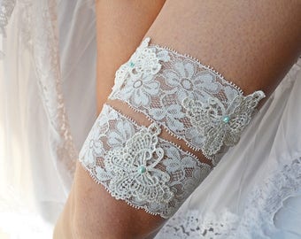 Lace Garter Wedding Ivory Lace Garter Set, Toss Garter Ivory Wedding Garter, Garter Belt Ivory Garter Keepsake, Handmade Garter Set For Brid