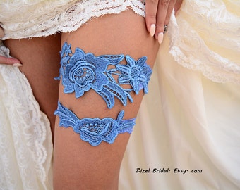 Something Blue Wedding Garter Set For Bride Bridal Garter, Wedding Garter Blue Gift, Wedding Clothing Blue Lace Garter Handmade Garter Bride