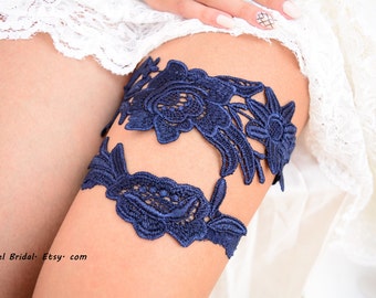 Navy Something Blue Gift Bride Garter Set For Wedding Garter Set, Lace Wedding Garter, Toss Keep Bridal Garter Set Blue Lace Navy Garter set