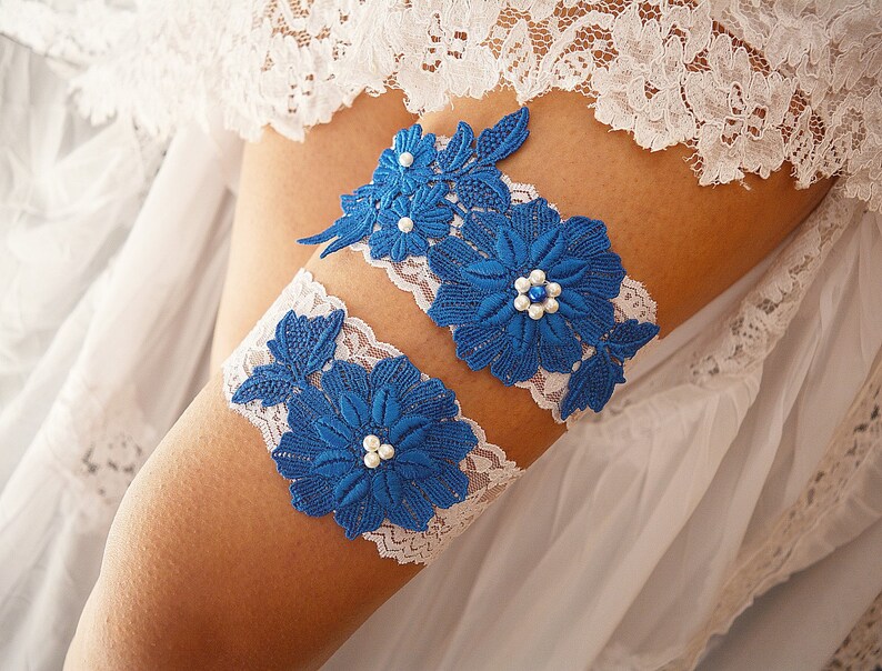 Lace Wedding Garter Garter for Wedding Brridal Garter Set Bridal Garter Wedding Gift Garter White Blue Royal Blue Lace Wedding Garter