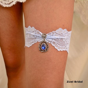 Light Blue Silver Jewelry No Slipe Wedding Garter Set Royal Blue, Bridal Accessories Light Blue Lace Garter Set, Blue Bridal Crystal Garter image 3