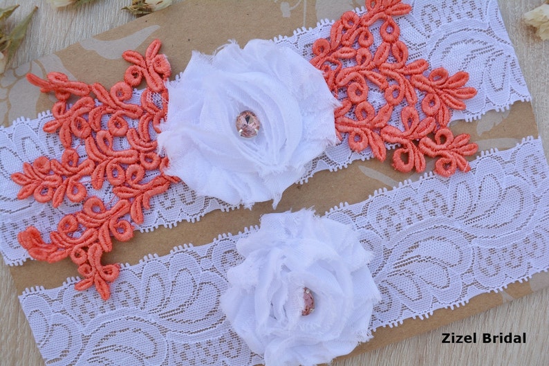 White Wedding Gift Handmade Garter Coral Lace Bridal Garter Set Belt White /& Coral Wedding Garter Set Bridal Garter Set Coral For Wedding
