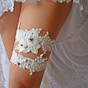 Stretch Lace Wedding Garter Set Ivory, Garters, Wedding Garter Set, Bridal Garters Ivory, Cotton Lace Garter, White Garter, Wedding Garters image 3