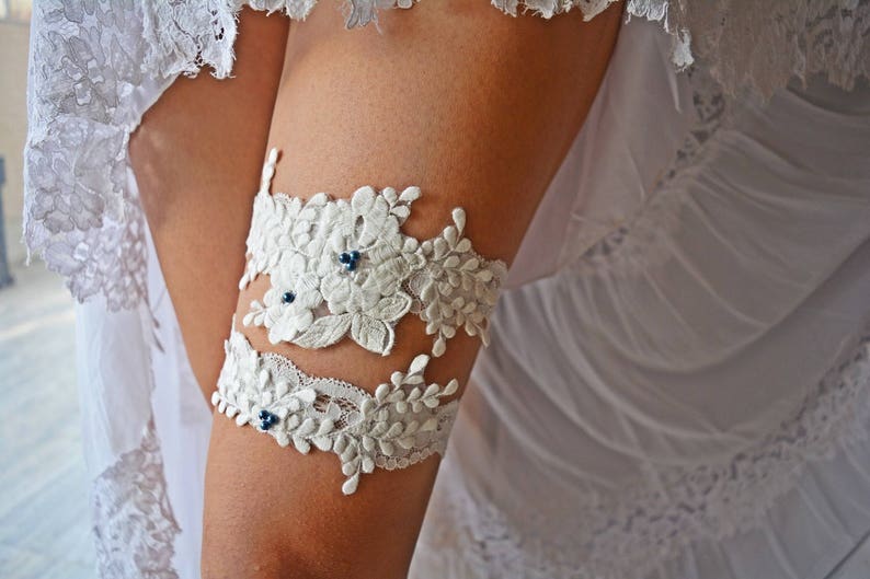 Stretch Lace Wedding Garter Set Ivory, Garters, Wedding Garter Set, Bridal Garters Ivory, Cotton Lace Garter, White Garter, Wedding Garters image 3