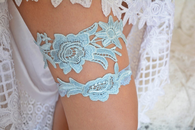 Wedding Garter set Teal Blue Lace Flower Garter, Bridal Blue Lace Garter Set, Something Blue Wedding Garter Set, Teal Lace Garter Set Brides image 10