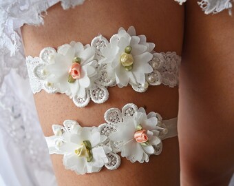 Rustic Retro Stile Accessoires de mariage Jarretter Set, Dentelle Wedding Garter Set Ivory Wedding Garter Set, Ivory Garter Set, Bridal Lace Garters