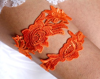 Orange Garter Wedding Garter Set Lace, Wedding Clothing Orange Garter Set, Lace Garter Set, Simple Garter Orange, Summer Garter For Weddings