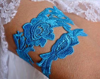 Turquoise Blue Lace Wedding Garter Set Blue, Something Blue Turquoise Wedding Gift Brides, Lace Garter Bridal Set For Brides Wedding Party