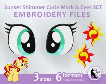 Sunset Shimmer Embroidery Design – Cutie Mark & Eyes (Digital Files)