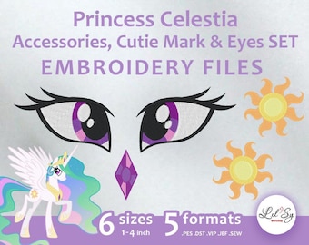 Celestia Accessories, Cutie Mark & Eyes SET - Embroidery Machine Design