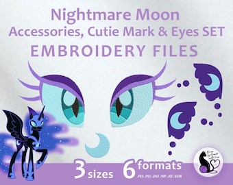 Nightmare Moon Embroidery Machine Design, Eyes & Cutie Mark (Digital Download)