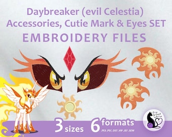 Daybreaker Embroidery Machine Design, Eyes & Cutie Mark Set (Digital Download)
