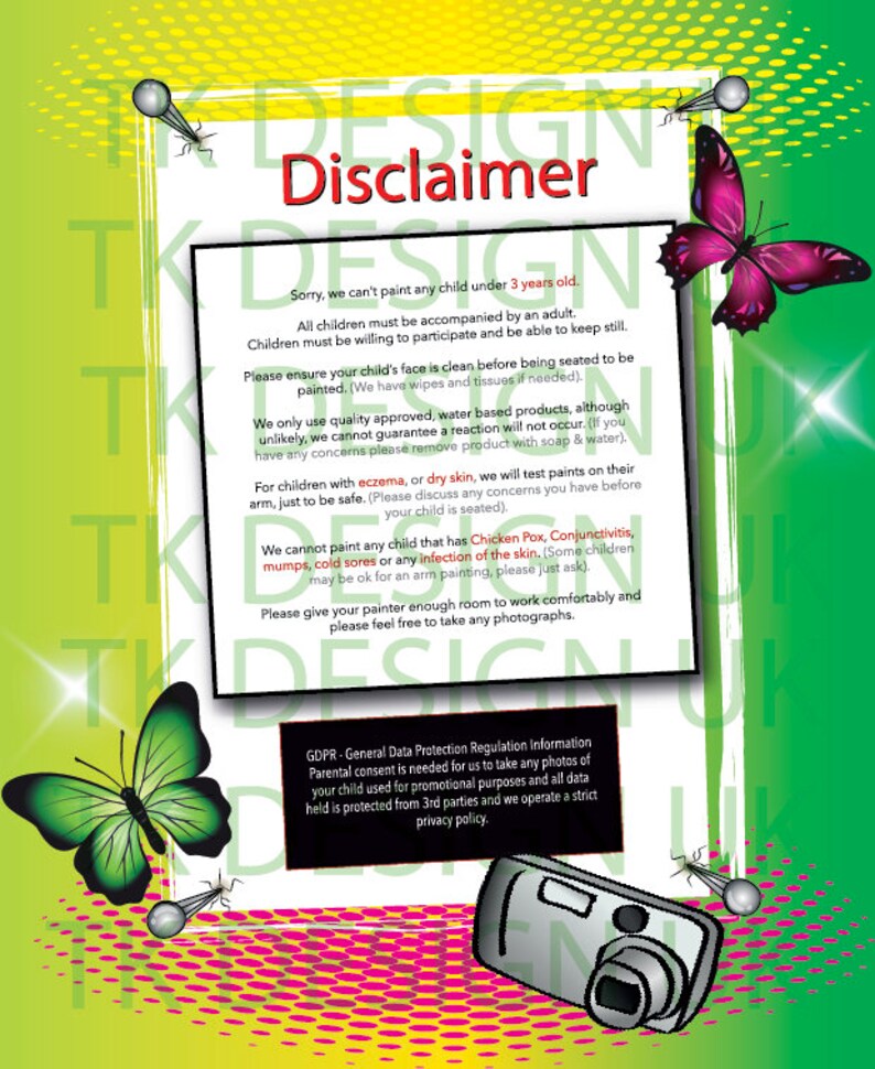 Face Painters DISCLAIMER WATERPROOF POSTERS A4 A3 A2 Etsy
