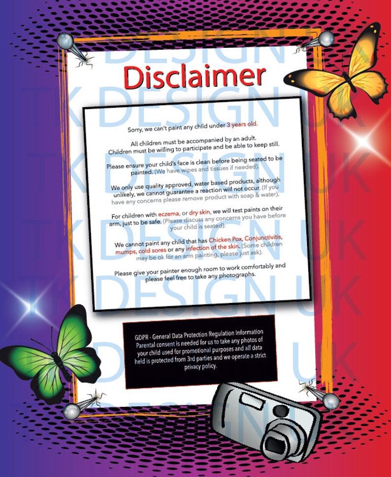 Face Painters DISCLAIMER WATERPROOF POSTERS A4 A3 A2 Etsy