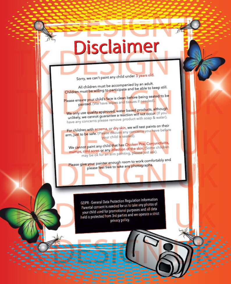 Face Painters DISCLAIMER WATERPROOF POSTERS A4 A3 A2 Etsy