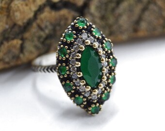 Emerald Silver Ring, Hurrem sultan ottoman ring, 925k Silver ring ,Istanbul jewelry, Grand bazaar, Authentic ring for woman