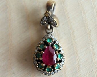 Ruby ottoman pendant, 925k Silver Pendant, Istanbul jewelry, Grandbazaar, Women pendant