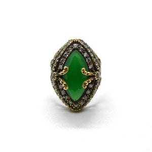 Smaragd Ottoman Ring: Sterling Silver & Brons, Antik Stil