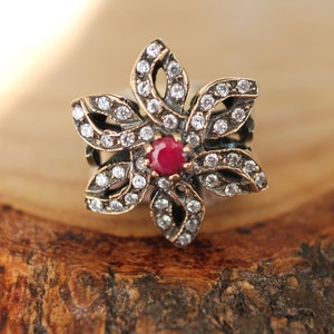 Ruby & Bronze Ottoman Ring: 925 Sterling Silver Band, Size 8.25 Us